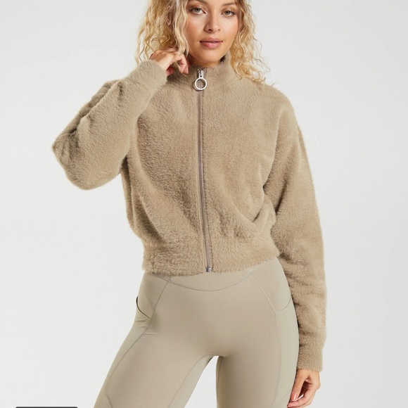 Gymshark Jackets & Blazers - Gymshark X Whitney Simmons Eyelash Knit Jacket, Cement Brown, Small